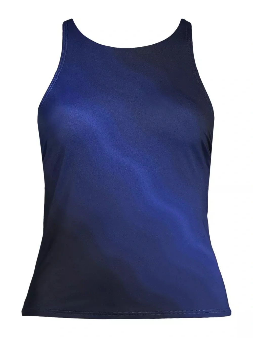 Land's End Tugless strappy back high neck wavy blue ombre tankini top  10 DDD